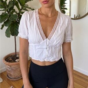 Cotton On White Lace Button-Up Blouse